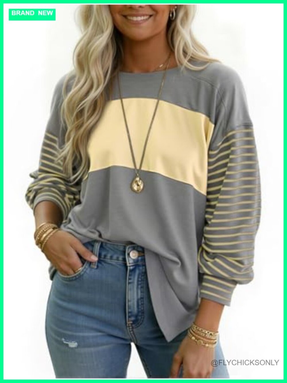 Oversized Striped Long Sleeve Shirt Loose Color Block Tunic Top